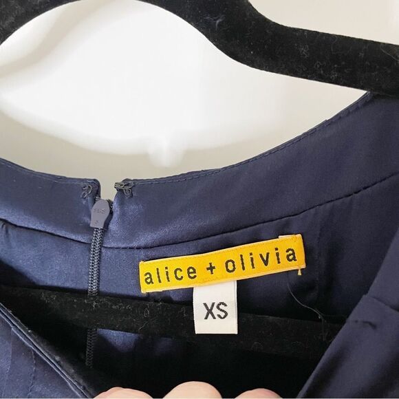 Vintage Y2K Alice + Olivia silk navy blue sleeveless textured cocktail dress XS - Picture 3 of 8